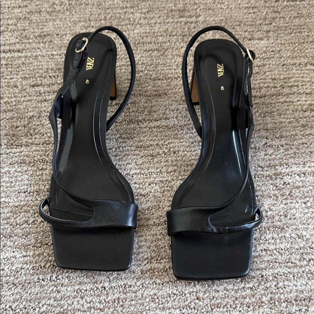 Zara Elegant Black Heeled Sandals